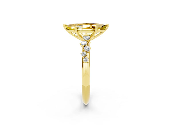 Yellow gold Marquise Cut Yellow Sapphire Cluster Side Stone Solitaire Ring with Prong Setting
