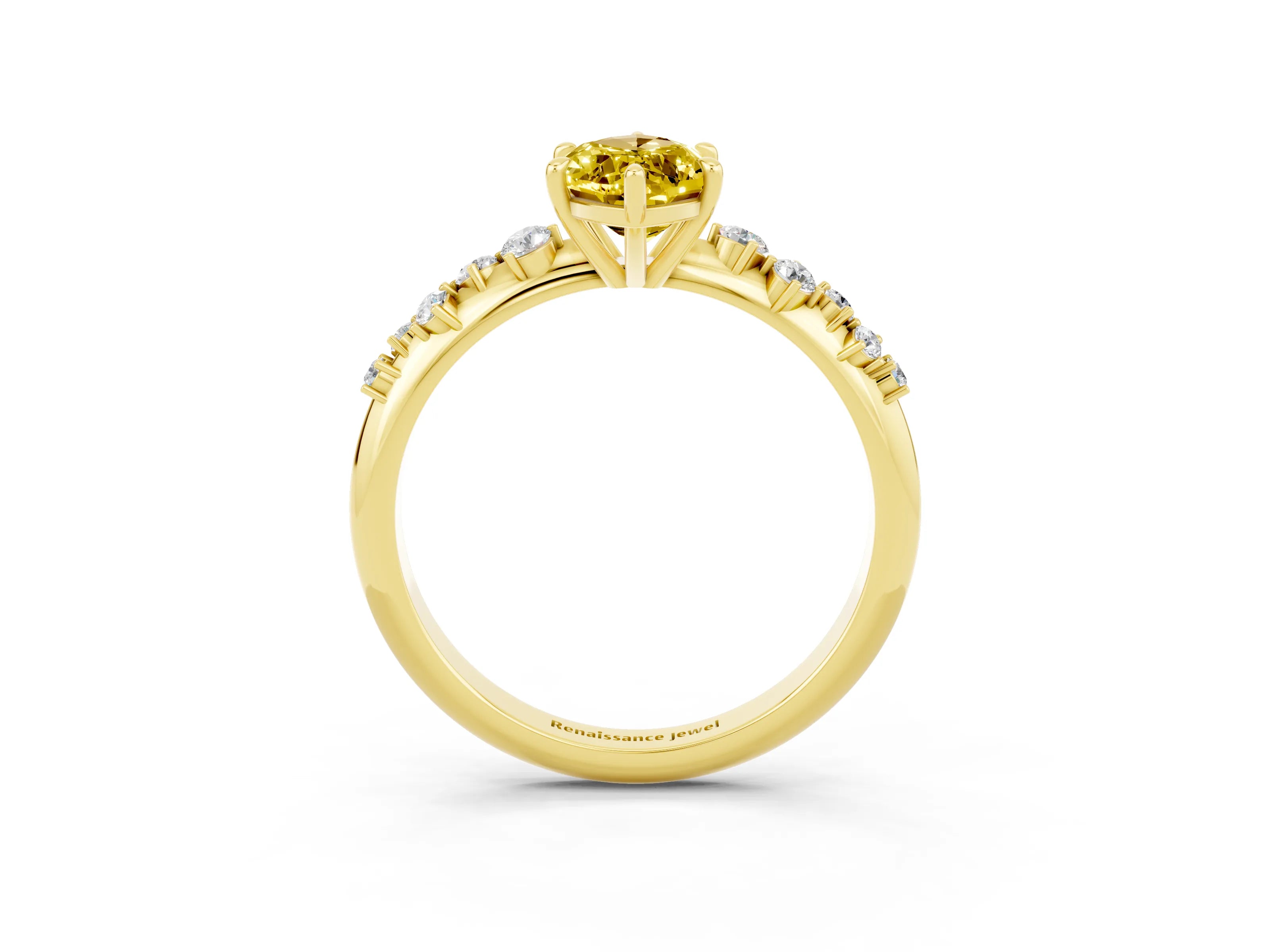 Yellow gold Marquise Cut Yellow Sapphire Cluster Side Stone Solitaire Ring with Prong Setting_51