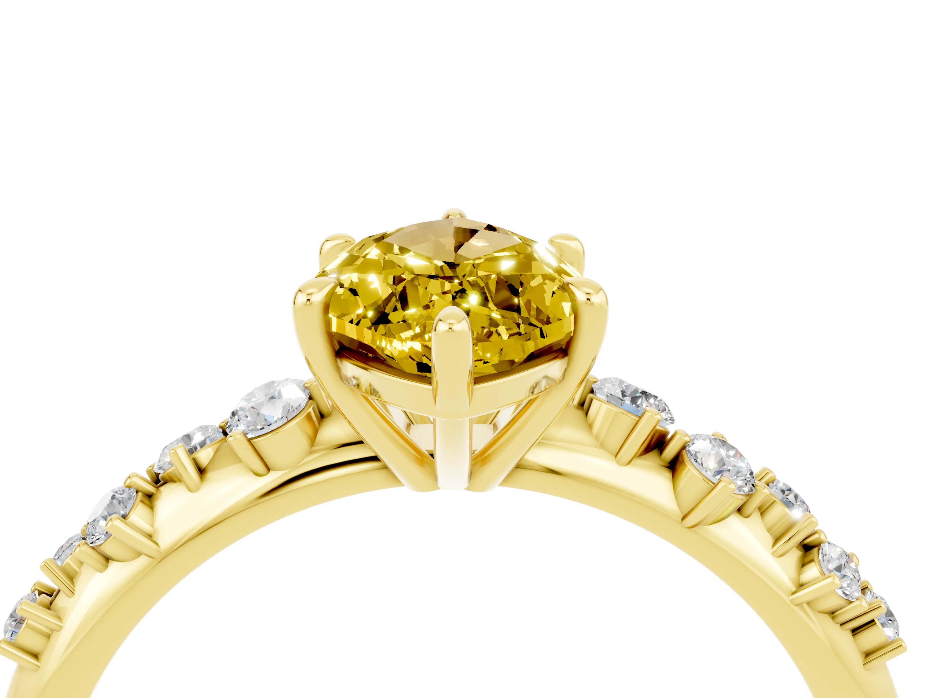 Yellow gold Marquise Cut Yellow Sapphire Cluster Side Stone Solitaire Ring with Prong Setting_52