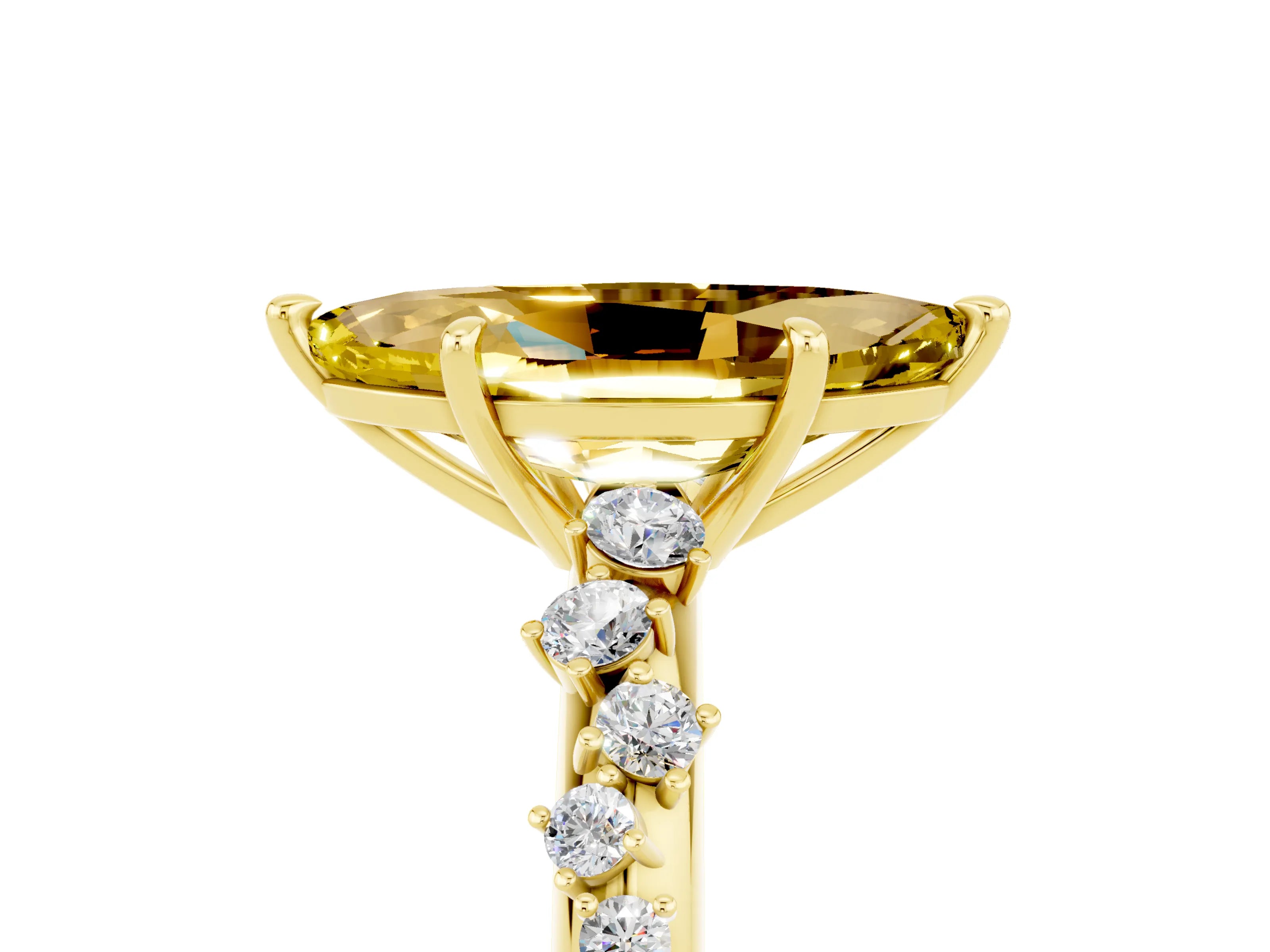 Yellow gold Marquise Cut Yellow Sapphire Cluster Side Stone Solitaire Ring with Prong Setting_53