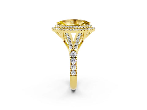 Yellow gold Marquise Cut Yellow Sapphire Double Halo Ring with Split Shank and Prong Setting_14