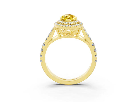 Yellow gold Marquise Cut Yellow Sapphire Double Halo Ring with Split Shank and Prong Setting_15