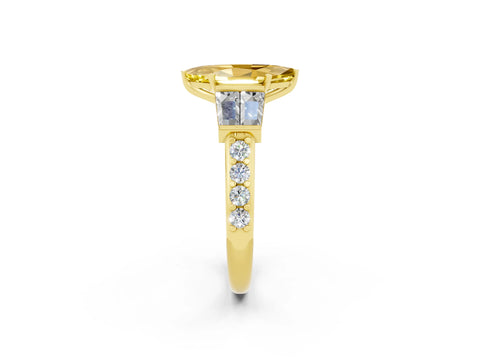 Yellow gold Marquise Cut Yellow Sapphire Engagement Ring with Baguette Side Stones and Channel Set Band_2