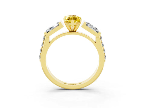 Yellow gold Marquise Cut Yellow Sapphire Engagement Ring with Baguette Side Stones and Channel Set Band_3