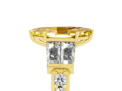 Yellow gold Marquise Cut Yellow Sapphire Engagement Ring with Baguette Side Stones and Channel Set Band_5