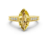 Yellow gold Marquise Cut Yellow Sapphire Engagement Ring with Milgrain Channel Set Band and Prong Setting_24