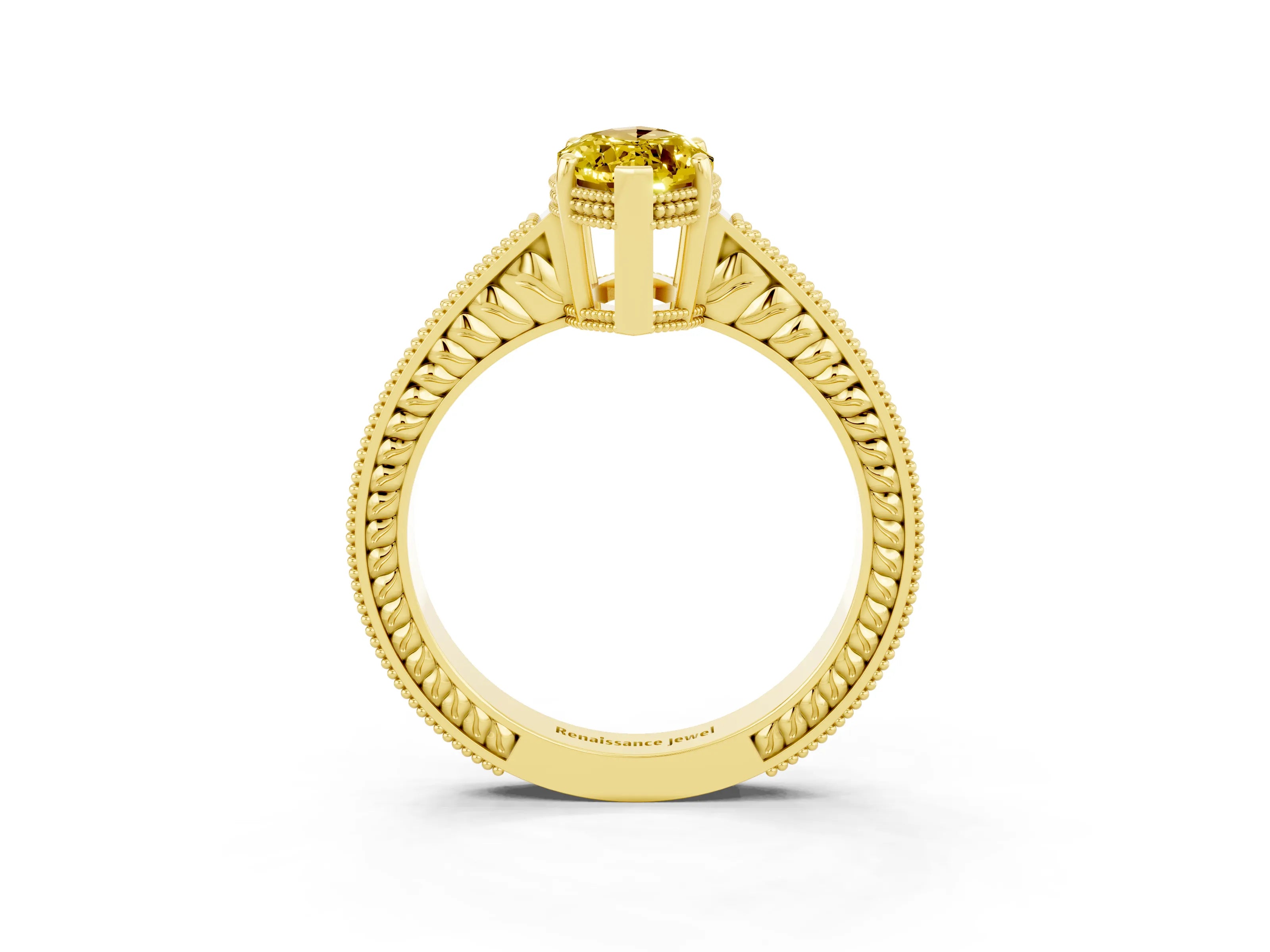Yellow gold Marquise Cut Yellow Sapphire Engagement Ring with Milgrain Channel Set Band and Prong Setting_27