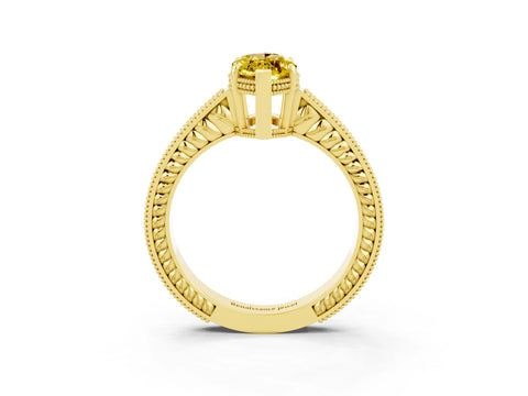 Yellow gold Marquise Cut Yellow Sapphire Engagement Ring with Milgrain Channel Set Band and Prong Setting_27
