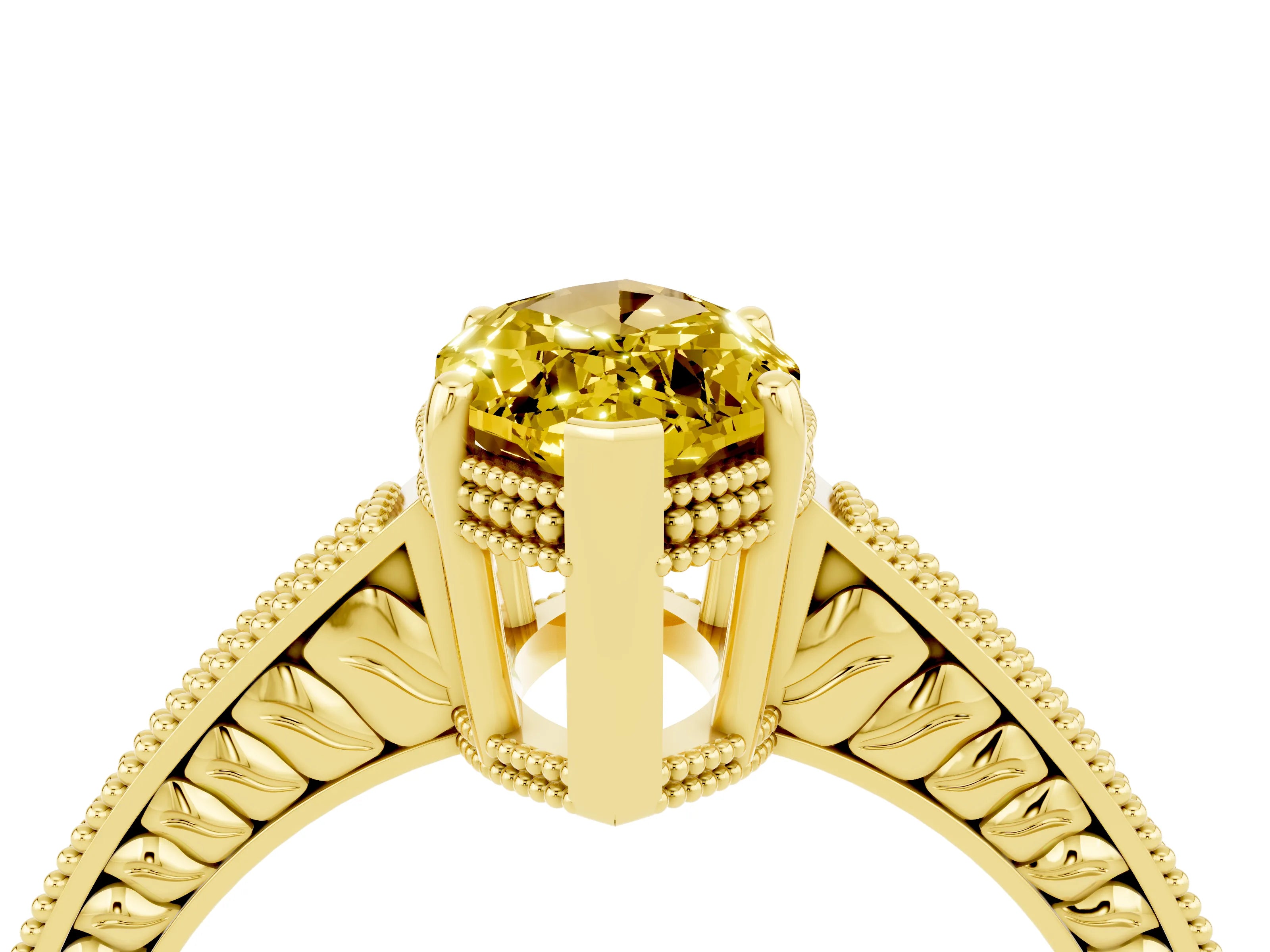 Yellow gold Marquise Cut Yellow Sapphire Engagement Ring with Milgrain Channel Set Band and Prong Setting_28