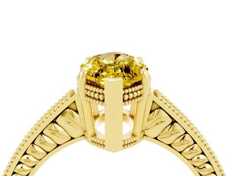 Yellow gold Marquise Cut Yellow Sapphire Engagement Ring with Milgrain Channel Set Band and Prong Setting_28