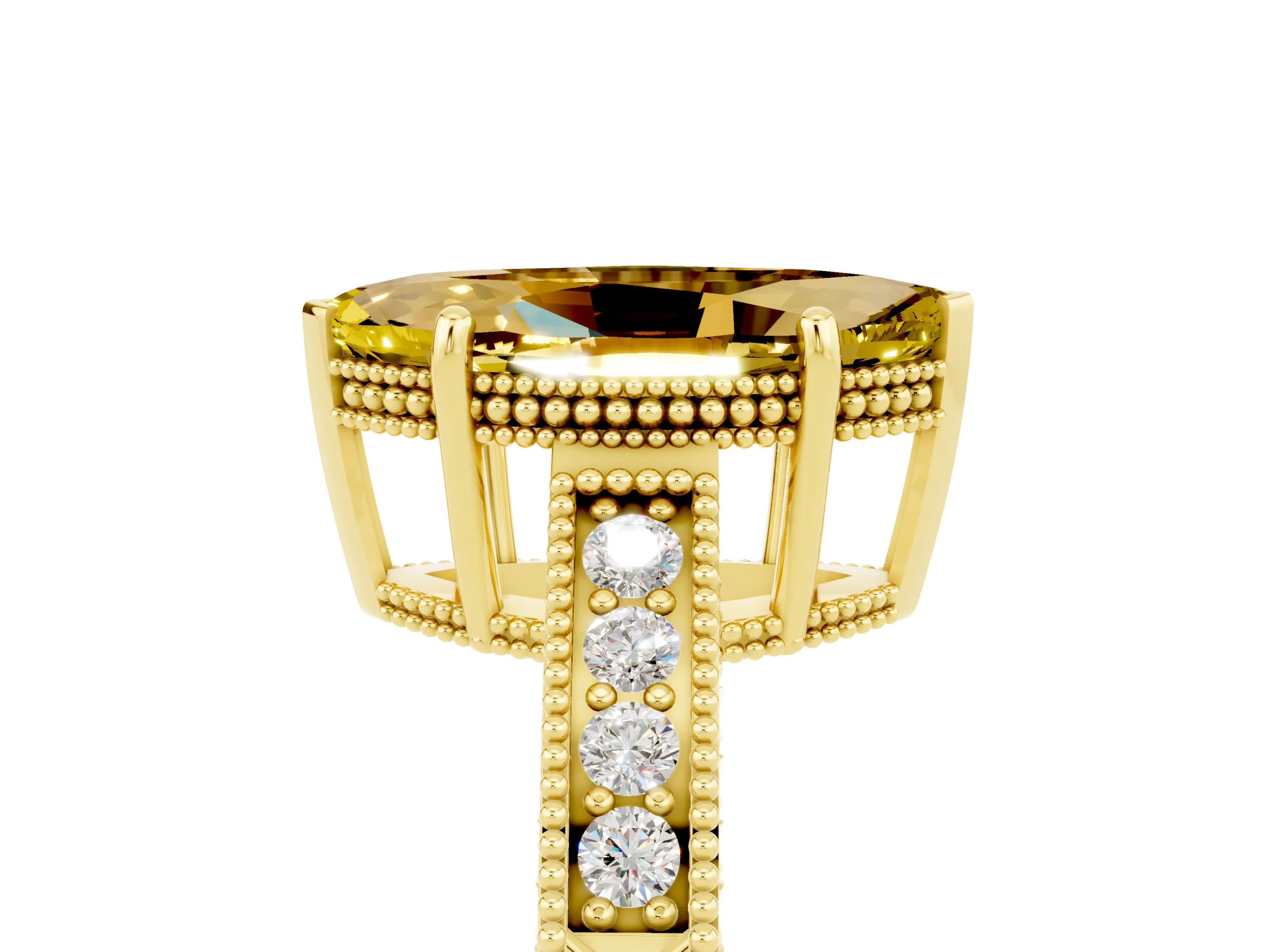 Yellow gold Marquise Cut Yellow Sapphire Engagement Ring with Milgrain Channel Set Band and Prong Setting_29