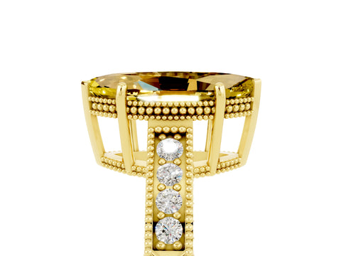 Yellow gold Marquise Cut Yellow Sapphire Engagement Ring with Milgrain Channel Set Band and Prong Setting_29