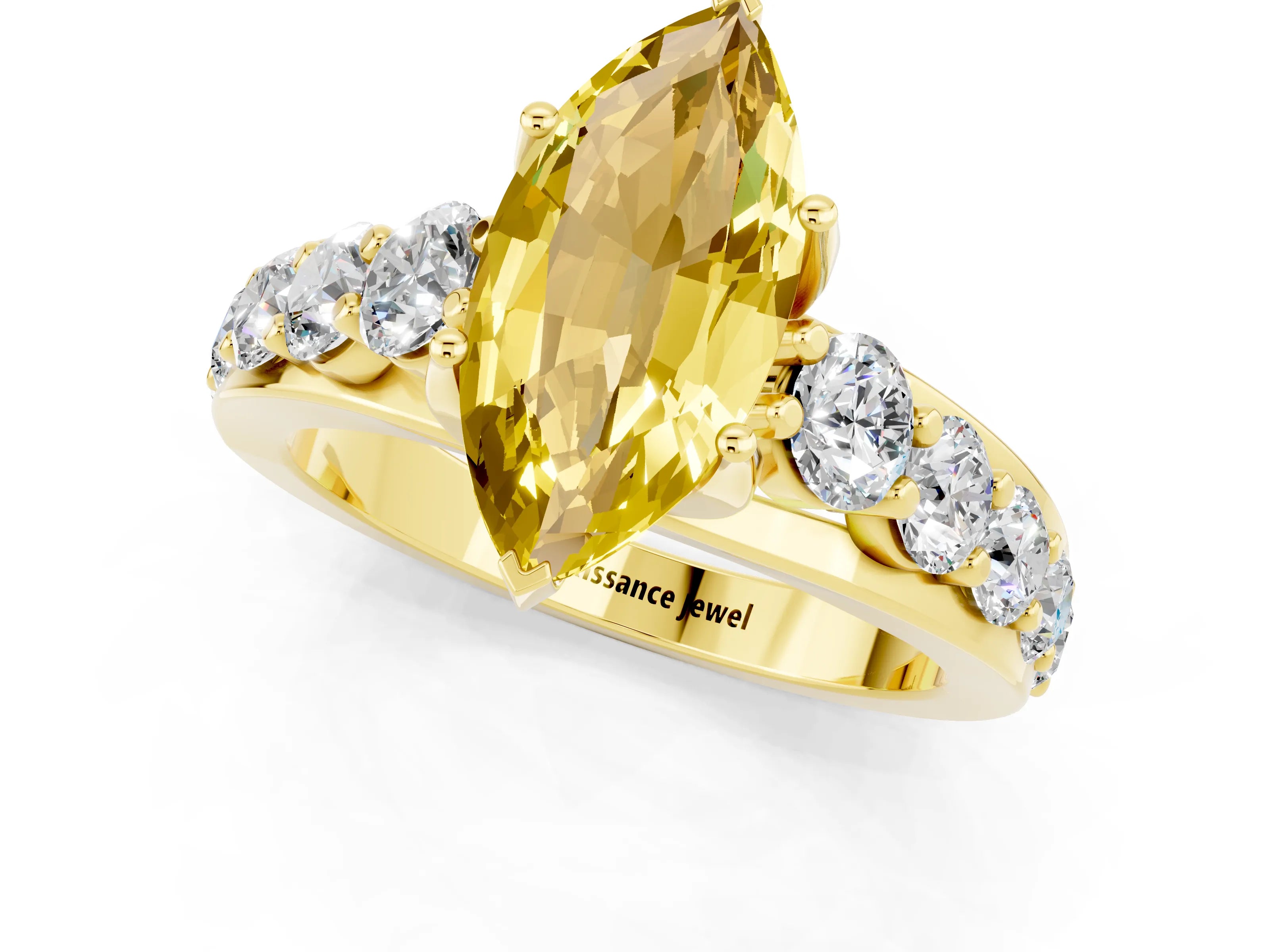 Yellow gold Marquise Cut Yellow Sapphire Engagement Ring with Pavé Band and Four-Prong Setting_1