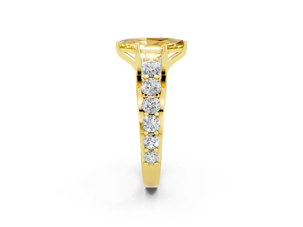 Yellow gold Marquise Cut Yellow Sapphire Engagement Ring with Pavé Band and Four-Prong Setting