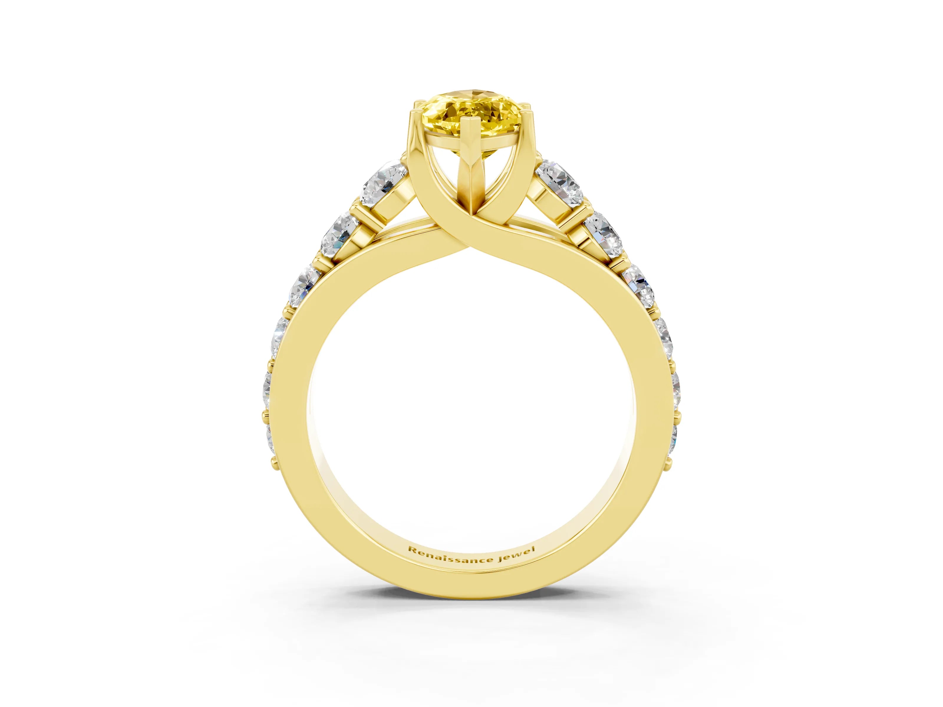 Yellow gold Marquise Cut Yellow Sapphire Engagement Ring with Pavé Band and Four-Prong Setting_3