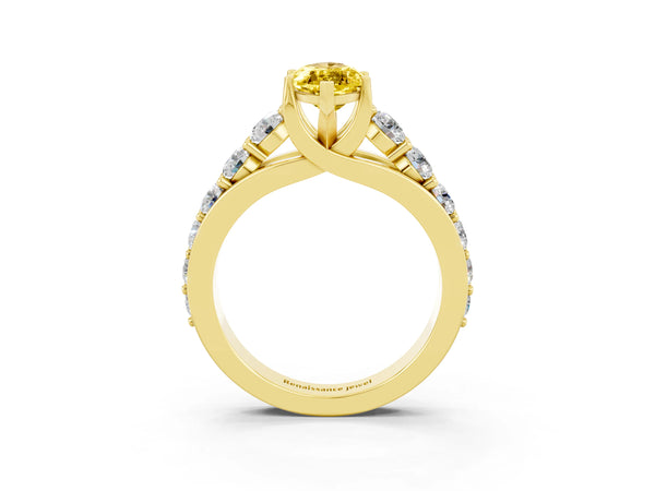 Yellow gold Marquise Cut Yellow Sapphire Engagement Ring with Pavé Band and Four-Prong Setting