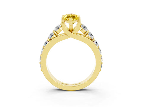Yellow gold Marquise Cut Yellow Sapphire Engagement Ring with Pavé Band and Four-Prong Setting_3