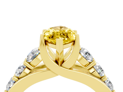 Yellow gold Marquise Cut Yellow Sapphire Engagement Ring with Pavé Band and Four-Prong Setting_4
