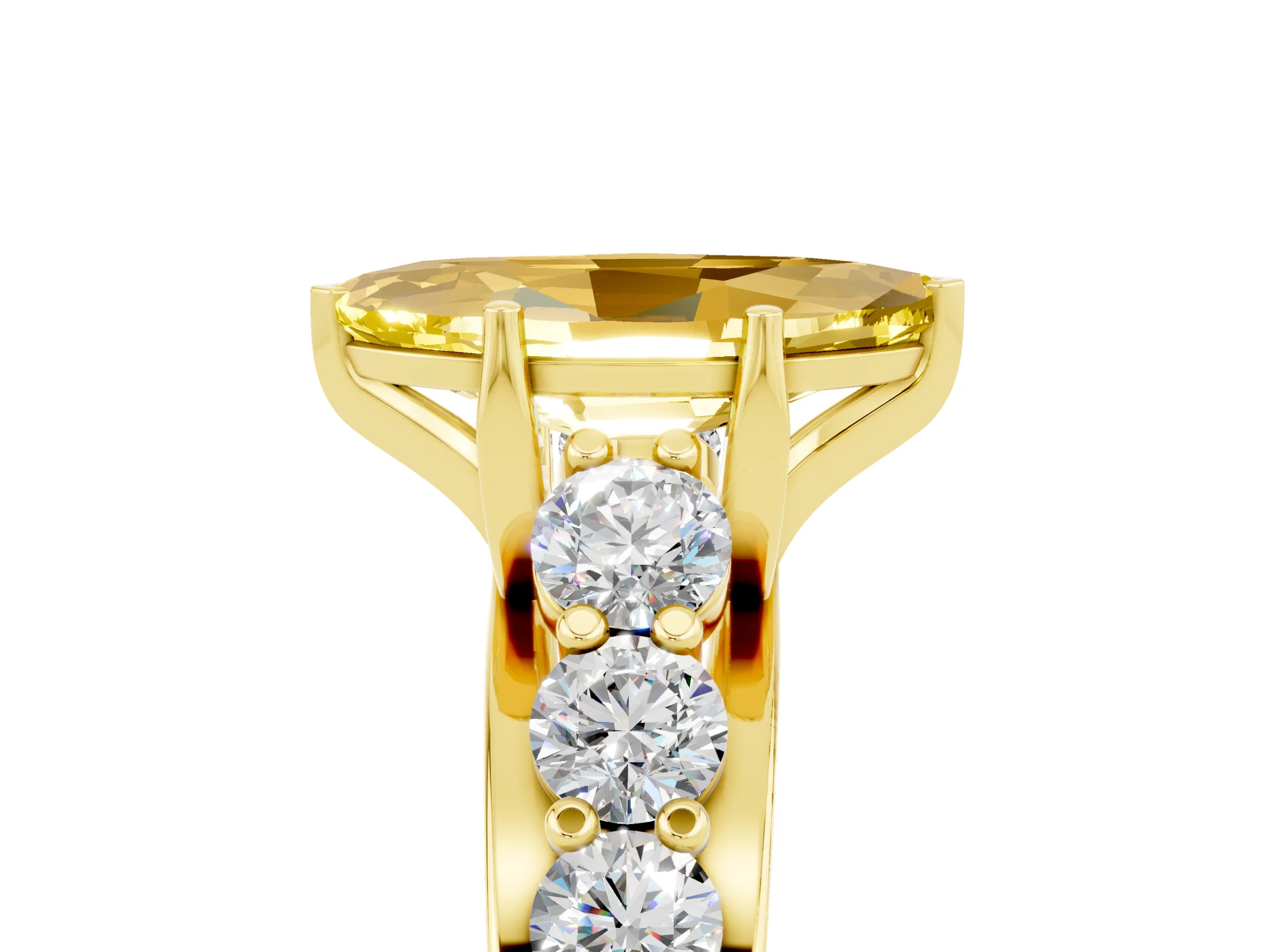 Yellow gold Marquise Cut Yellow Sapphire Engagement Ring with Pavé Band and Four-Prong Setting_5
