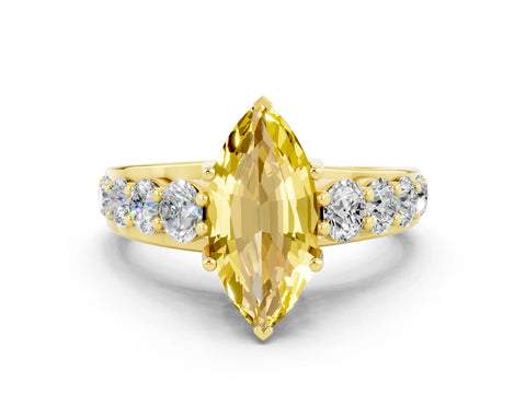 Yellow gold Marquise Cut Yellow Sapphire Engagement Ring with Pavé Band and Four-Prong Setting