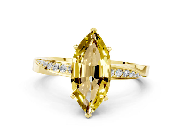 Yellow gold Marquise Cut Yellow Sapphire Engagement Ring with Side Stone Accents and Four-Prong Setting