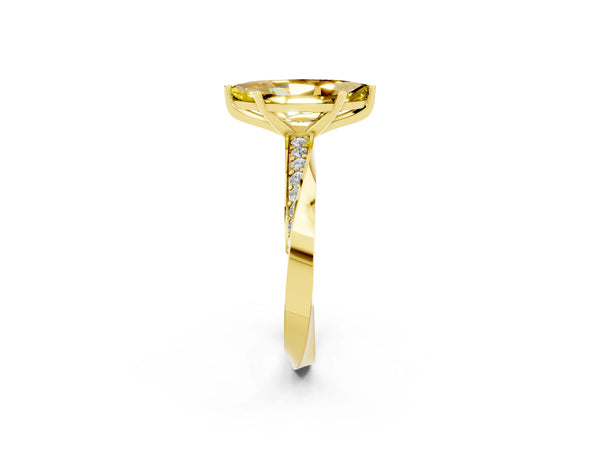 Yellow gold Marquise Cut Yellow Sapphire Engagement Ring with Side Stone Accents and Four-Prong Setting
