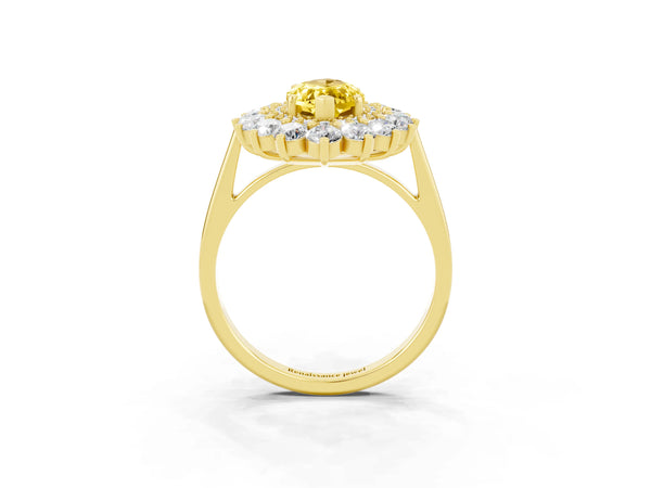 Yellow gold Marquise Cut Yellow Sapphire Floral Double Halo Engagement Ring with Prong Setting