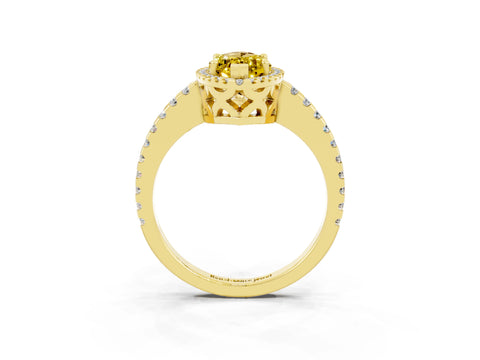 Yellow gold Marquise Cut Yellow Sapphire Halo Engagement Ring with Pavé Band and Prong Setting_15