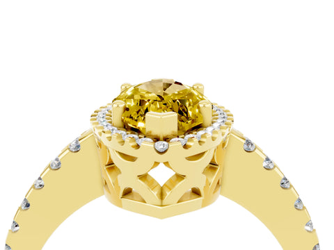 Yellow gold Marquise Cut Yellow Sapphire Halo Engagement Ring with Pavé Band and Prong Setting_16