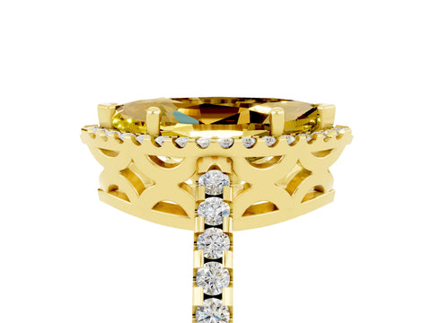Yellow gold Marquise Cut Yellow Sapphire Halo Engagement Ring with Pavé Band and Prong Setting_17