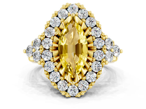 Yellow gold Marquise Cut Yellow Sapphire Halo Ring with Pavé Band and Four-Prong Setting_12