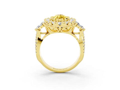 Yellow gold Marquise Cut Yellow Sapphire Halo Ring with Pavé Band and Four-Prong Setting_15