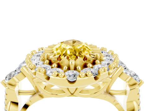 Yellow gold Marquise Cut Yellow Sapphire Halo Ring with Pavé Band and Four-Prong Setting_16
