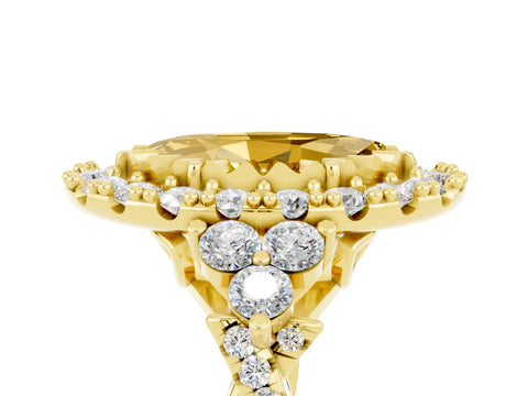 Yellow gold Marquise Cut Yellow Sapphire Halo Ring with Pavé Band and Four-Prong Setting_17