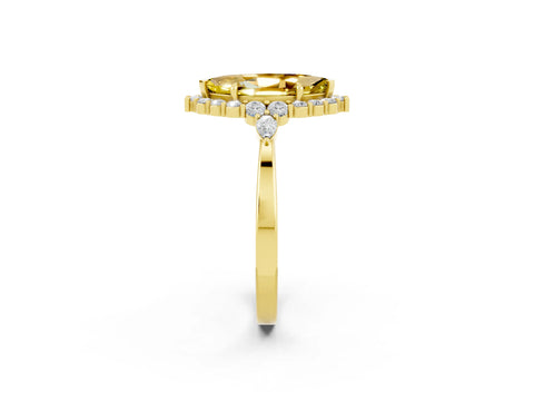 Yellow gold Marquise Cut Yellow Sapphire Halo Ring with Pear Side Stones and Prong Setting_38