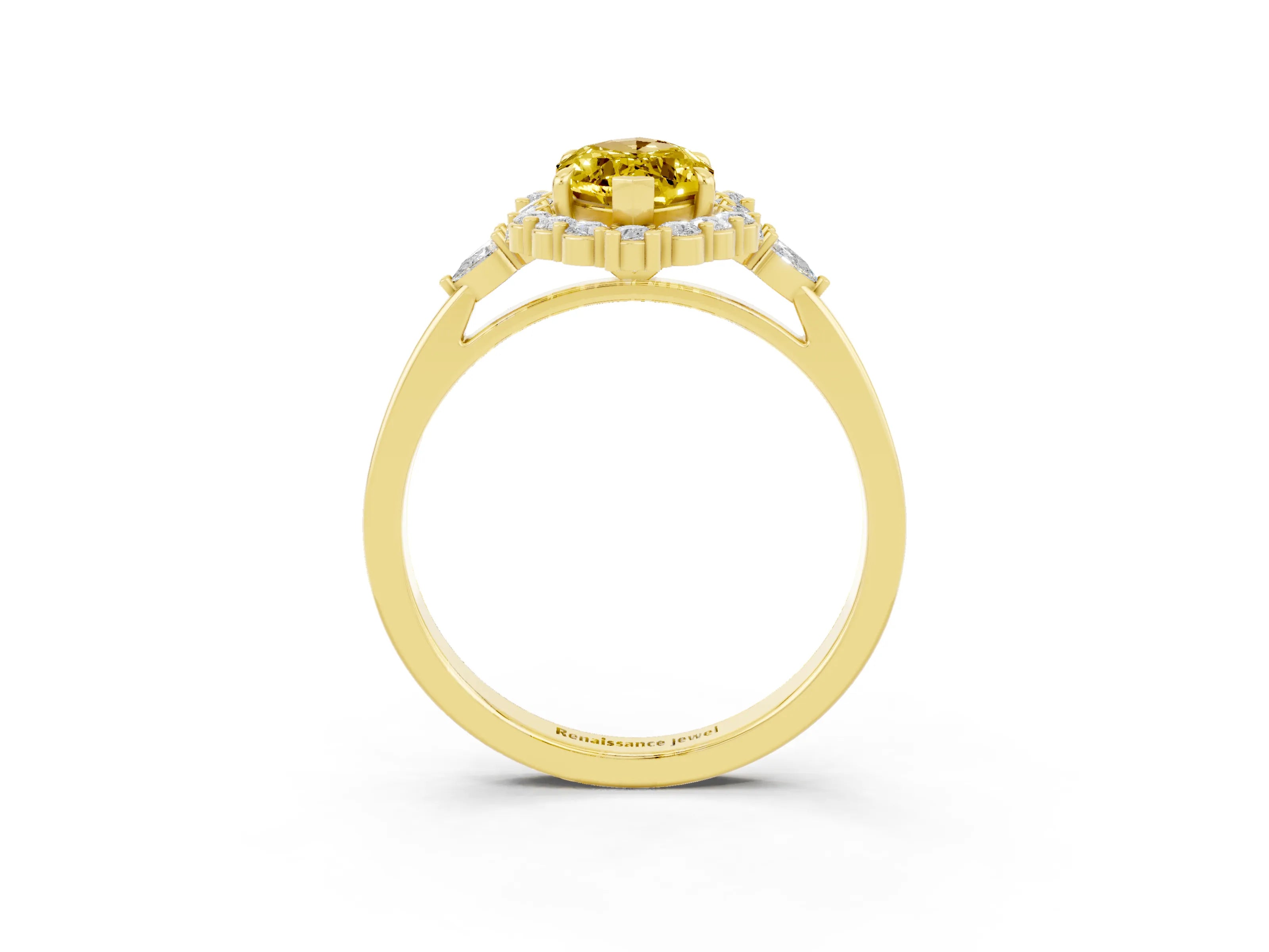 Yellow gold Marquise Cut Yellow Sapphire Halo Ring with Pear Side Stones and Prong Setting_39