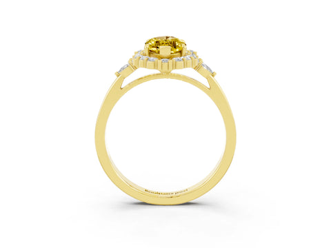Yellow gold Marquise Cut Yellow Sapphire Halo Ring with Pear Side Stones and Prong Setting_39