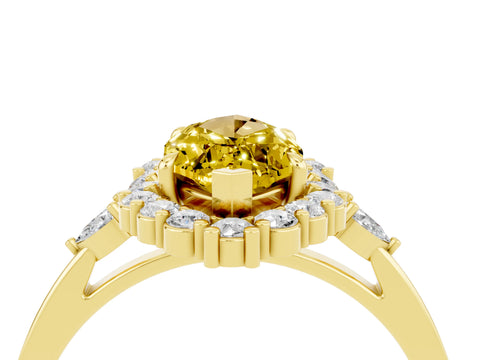 Yellow gold Marquise Cut Yellow Sapphire Halo Ring with Pear Side Stones and Prong Setting_40