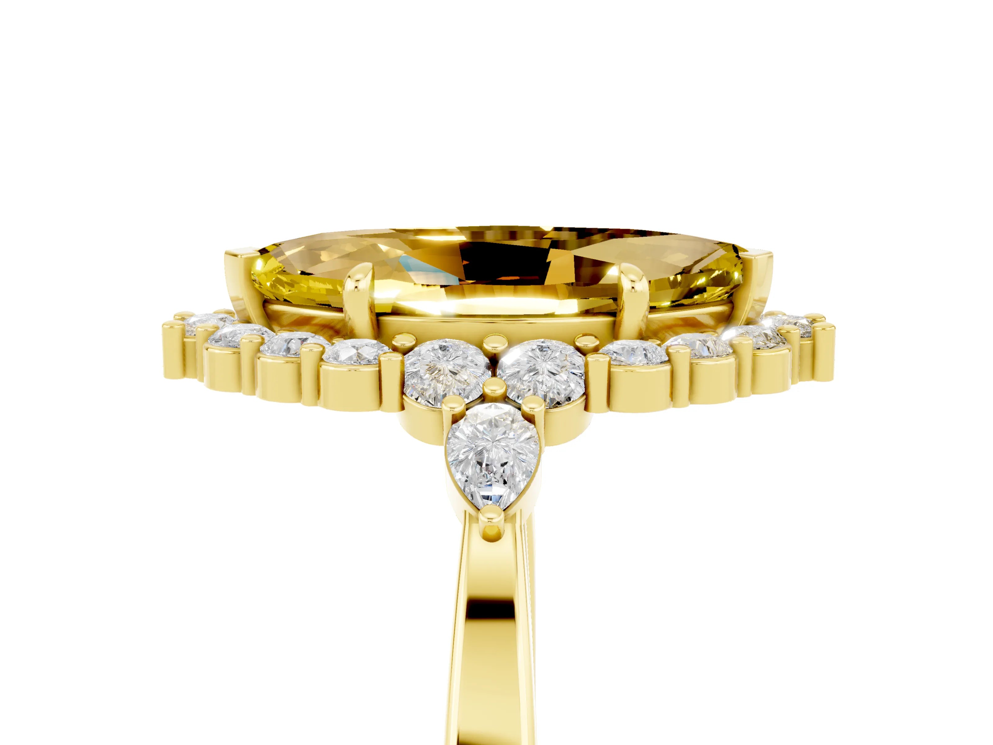 Yellow gold Marquise Cut Yellow Sapphire Halo Ring with Pear Side Stones and Prong Setting_41