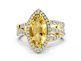 Yellow gold Marquise Cut Yellow Sapphire Halo Ring with Round Split Shank and Prong Setting_64