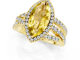 Yellow gold Marquise Cut Yellow Sapphire Halo Ring with Round Split Shank and Prong Setting_65
