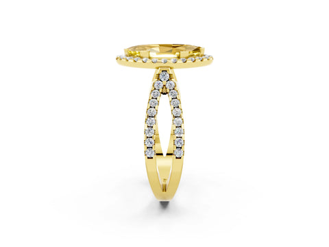 Yellow gold Marquise Cut Yellow Sapphire Halo Ring with Split Shank Pavé Band and Prong Setting_14