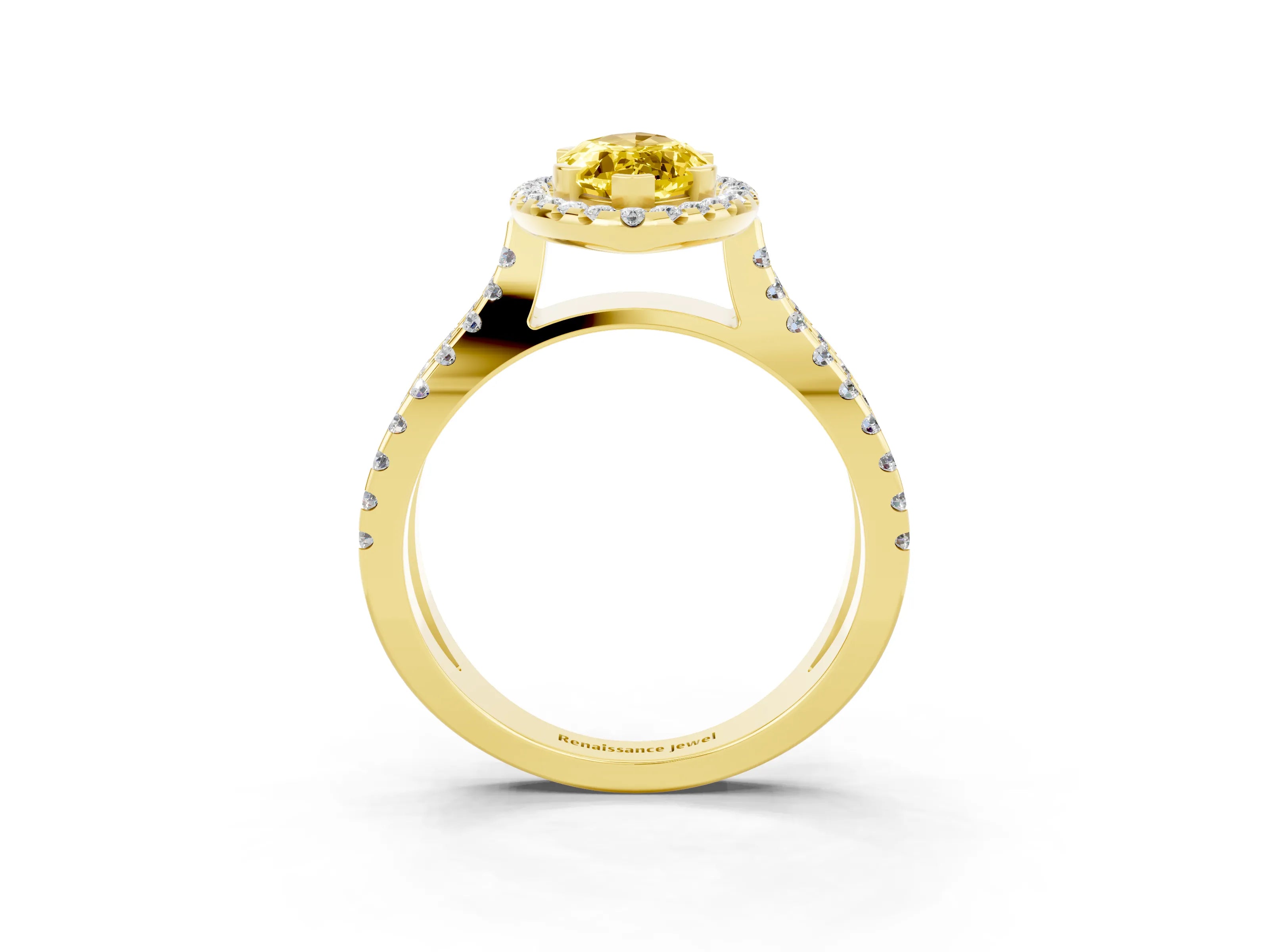 Yellow gold Marquise Cut Yellow Sapphire Halo Ring with Split Shank Pavé Band and Prong Setting_15