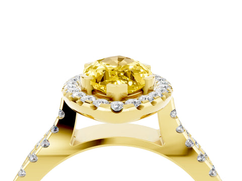 Yellow gold Marquise Cut Yellow Sapphire Halo Ring with Split Shank Pavé Band and Prong Setting_16