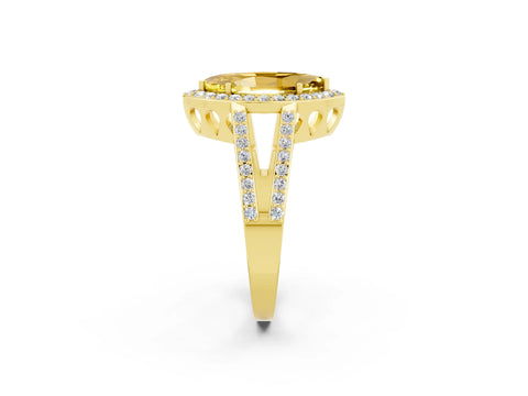 Yellow gold Marquise Cut Yellow Sapphire Halo Ring with Split Shank U-Prong Band and Four-Prong Setting_2