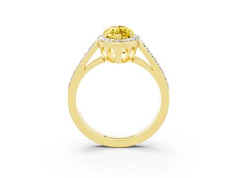 Yellow gold Marquise Cut Yellow Sapphire Halo Ring with Split Shank U-Prong Band and Four-Prong Setting_3