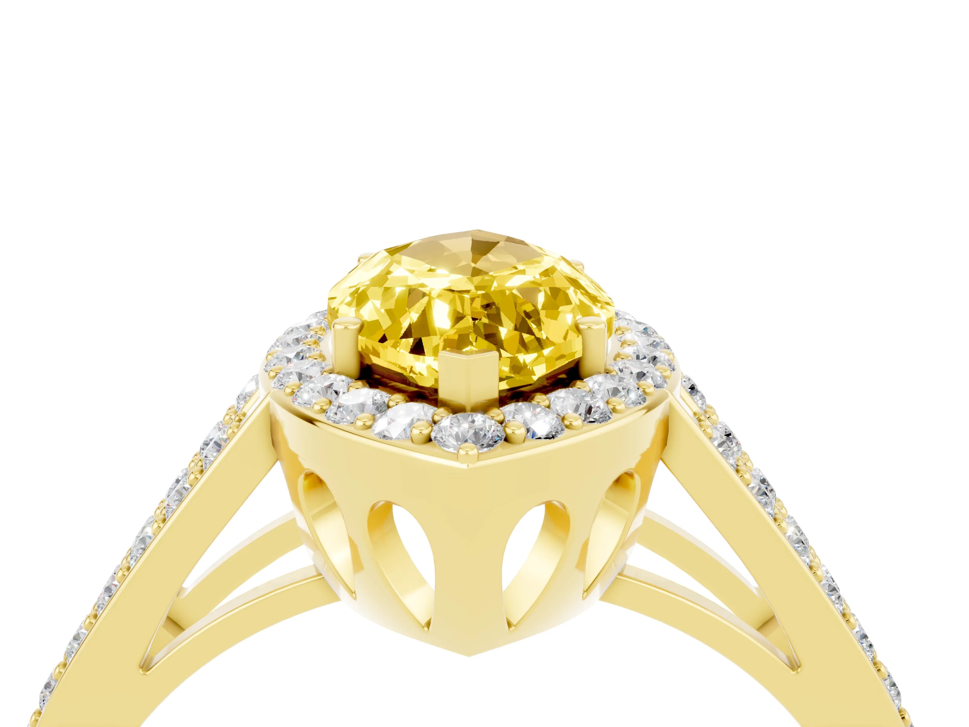 Yellow gold Marquise Cut Yellow Sapphire Halo Ring with Split Shank U-Prong Band and Four-Prong Setting_4