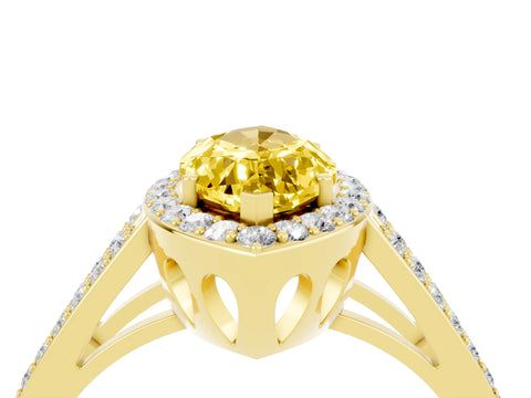Yellow gold Marquise Cut Yellow Sapphire Halo Ring with Split Shank U-Prong Band and Four-Prong Setting_4