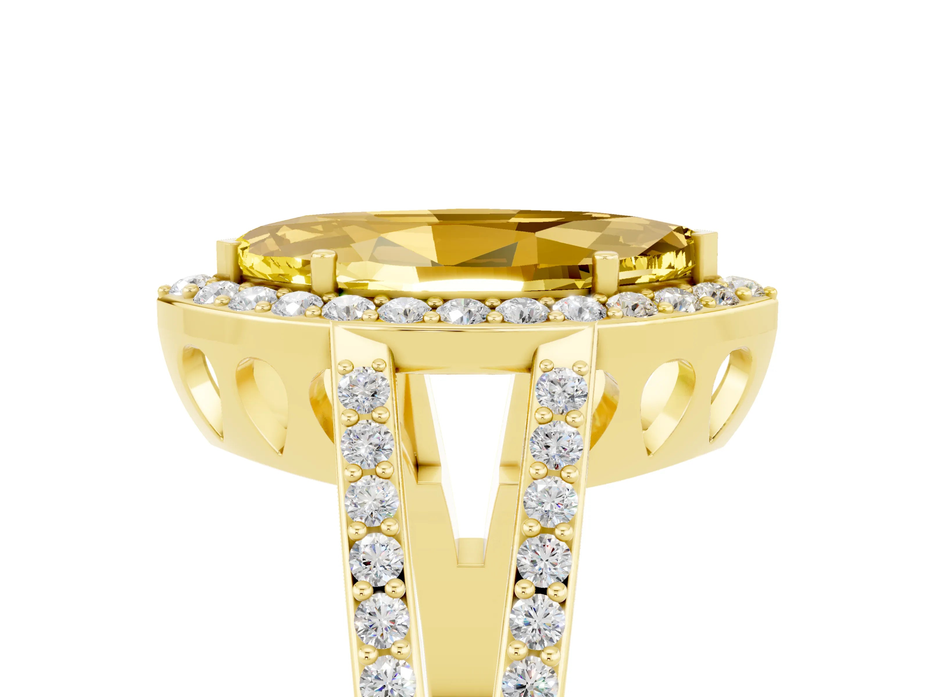 Yellow gold Marquise Cut Yellow Sapphire Halo Ring with Split Shank U-Prong Band and Four-Prong Setting_5