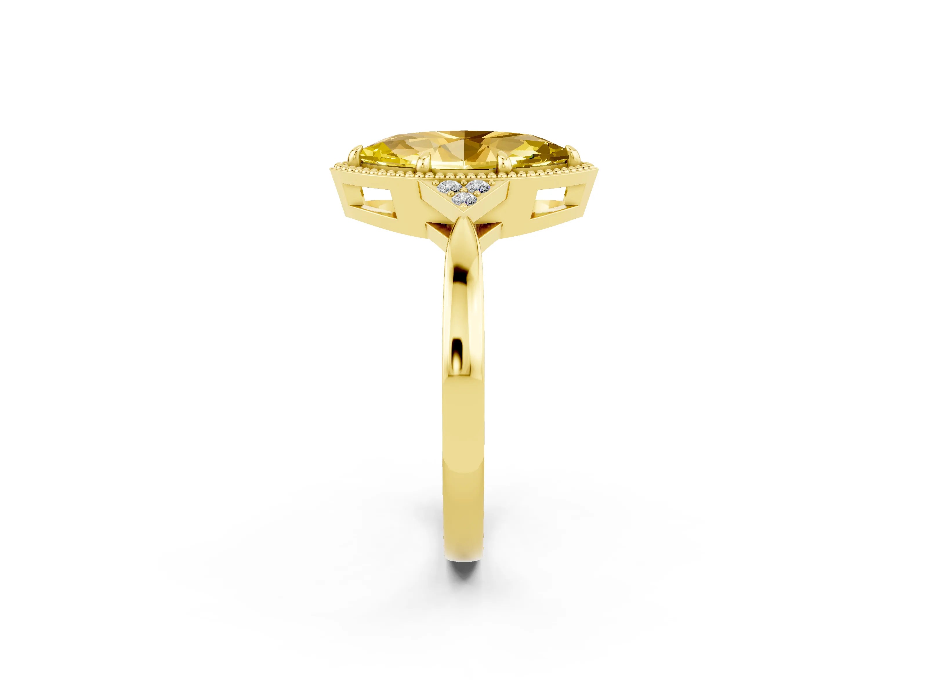 Yellow gold Marquise Cut Yellow Sapphire Halo Ring with Tapered Band and Four-Prong Setting_2